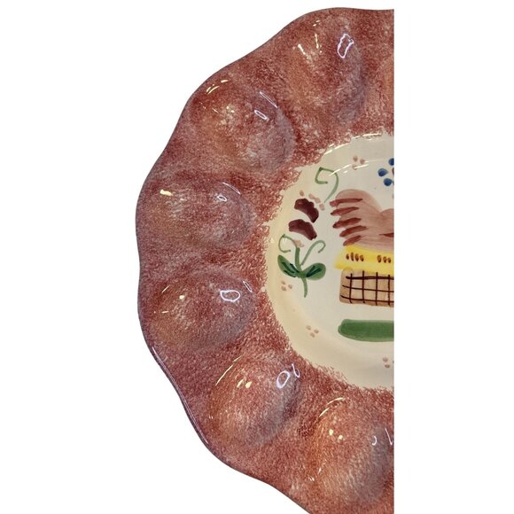 VTG Sigma Taste Setter Hand-Painted Ceramic Pink Rooster Egg Serving Plate 11" - Picture 3 of 7